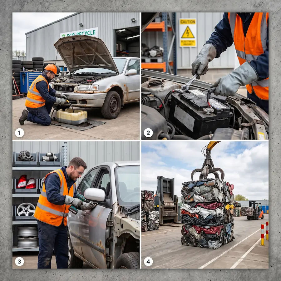 Scrap Car Removal Napier| Free Pickup, Instant Cash 3 Step by step scrap car recycling process in Napier from fluid draining to metal recycling