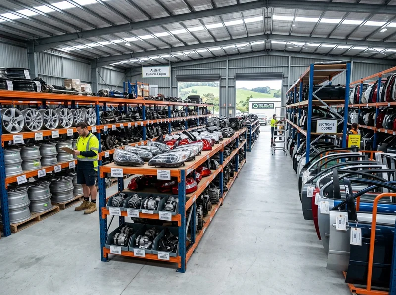 #1 Car Wreckers Napier: Easy Wrecking & Recycling Napier 3 Inspected and cleaned salvaged auto parts arranged in Napier vehicle recycling warehouse