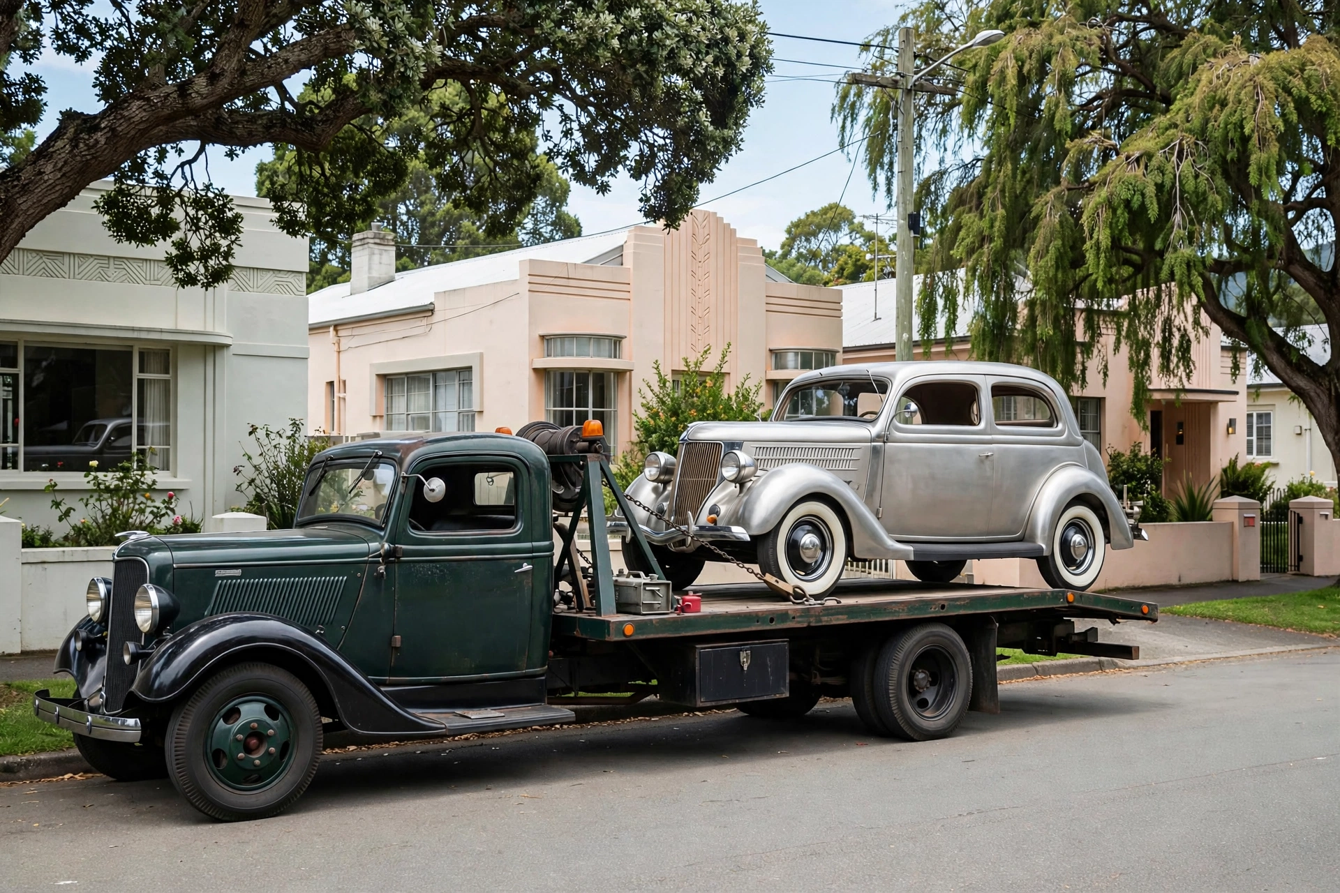 Car Removal Marewa: Cash for Cars, Free Local Pickup 3 Tow truck loading an old sedan on a suburban street